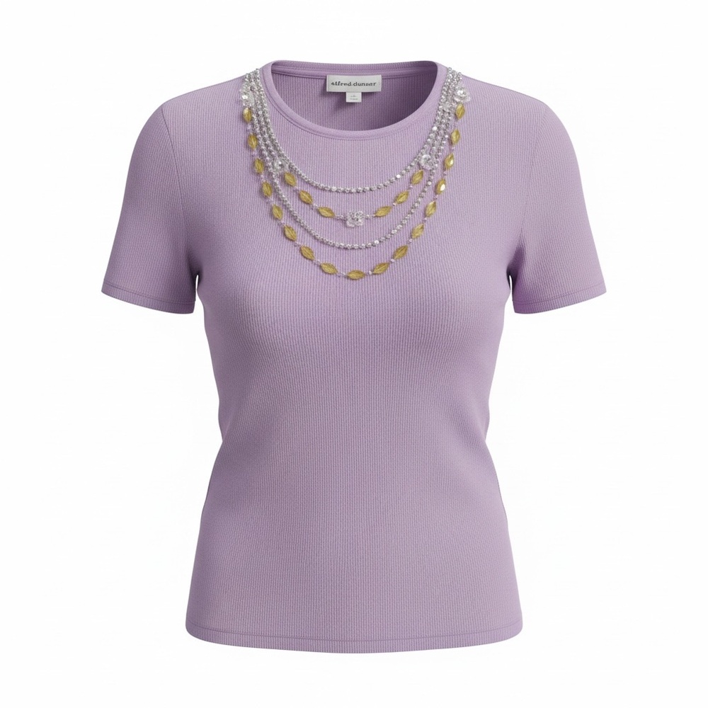 Embellished Crew Neck Short Sleeve Top - Lavender